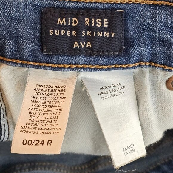 Lucky Brand Jeans Women 00/24 25x27 Mid Rise Super Skinny Ava Blue Denim Stretch - Picture 6 of 12